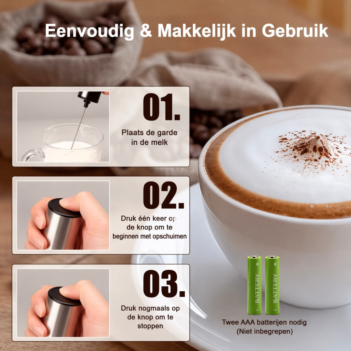 Mousseur à lait - Électrique - Manuel - Mousseur à lait de luxe - Noir