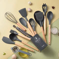Ensemble d'ustensiles de cuisine en silicone avec support - Sans BPA ni plastique - Gris foncé