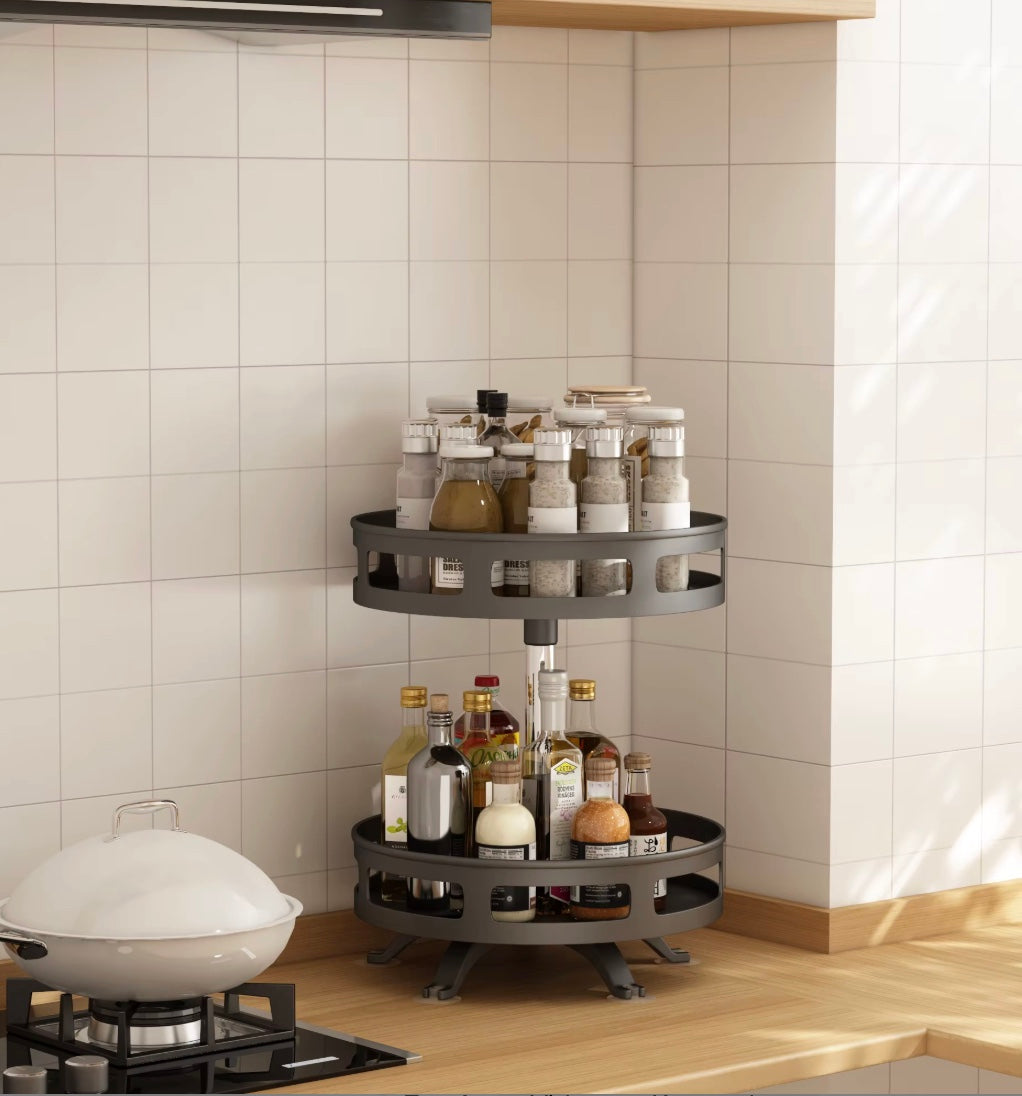 Étagère à épices - Sur pied - Rotative - 2 Niveaux - 35cm de hauteur - Noire