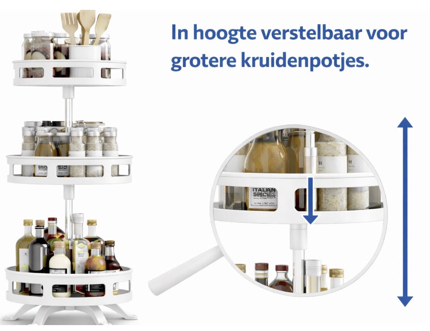 kruidenrek - Staand - 3 Laags - Draaibaar - 52cm Hoog - Verstelbaar - Wit