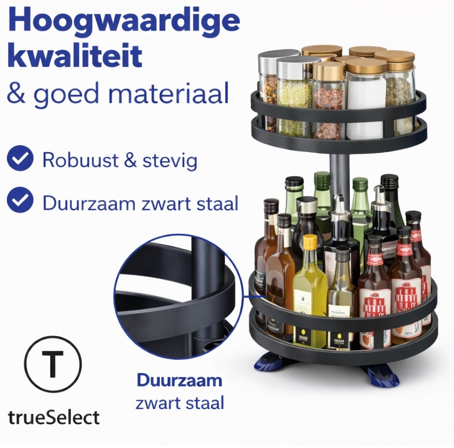 Étagère à épices - Sur pied - Rotative - 2 Niveaux - 35cm de hauteur - Noire