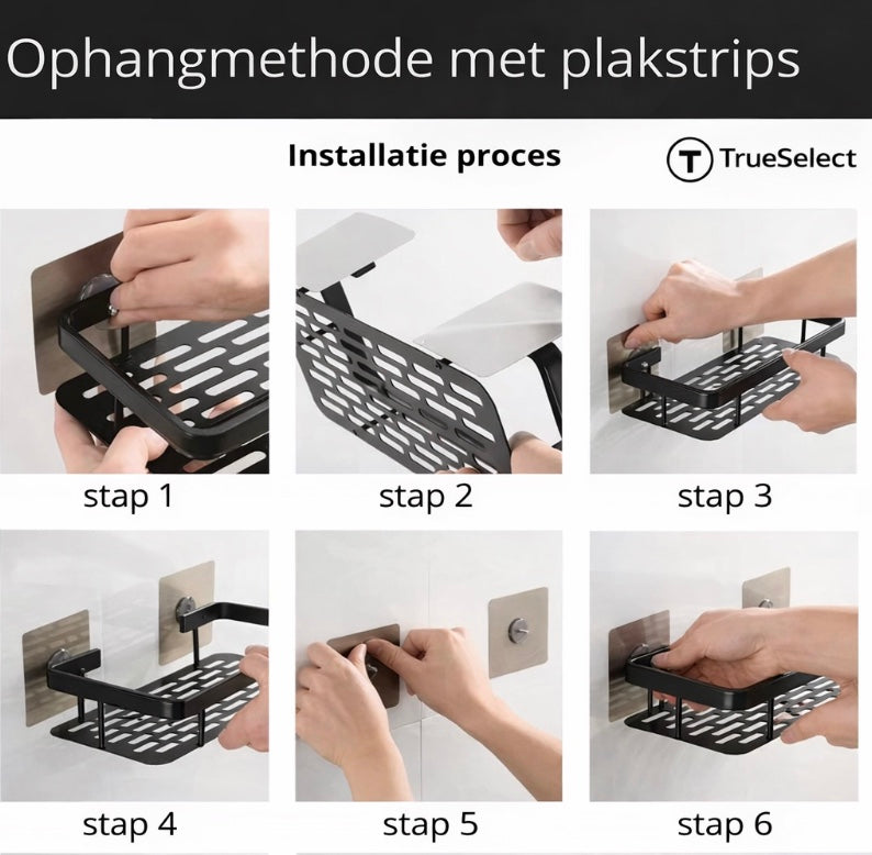 Support de shampooing - sans perçage - 2 niveaux - adhésif - étagère de salle de bain - doré