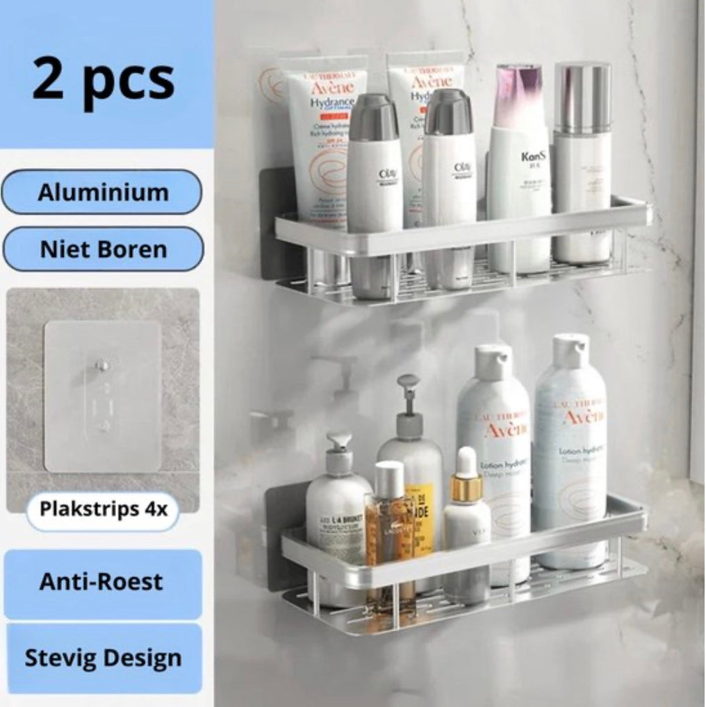 shampoo houder - zonder boren - 2 laags - zelfklevend - zilver