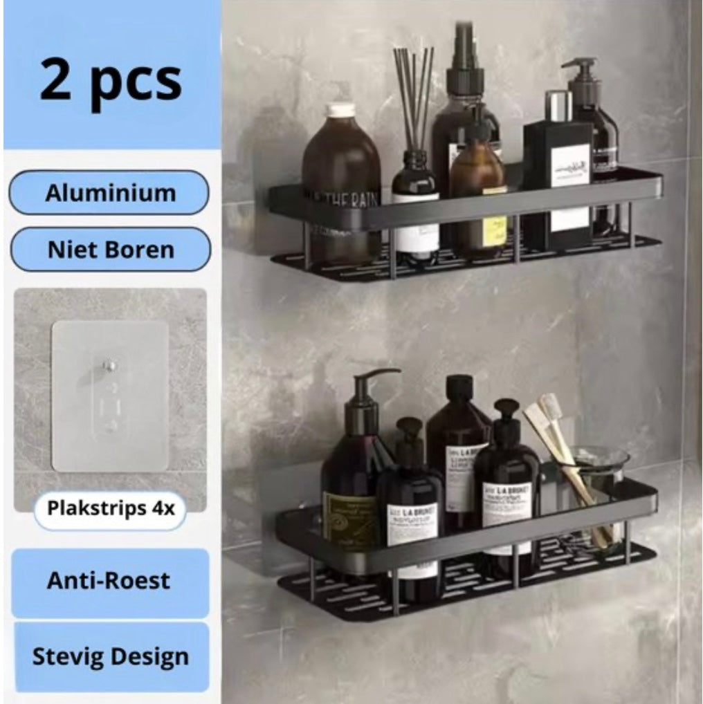 Porte-shampoing - sans perçage - 2 étages - adhésif - étagère de salle de bain - noir