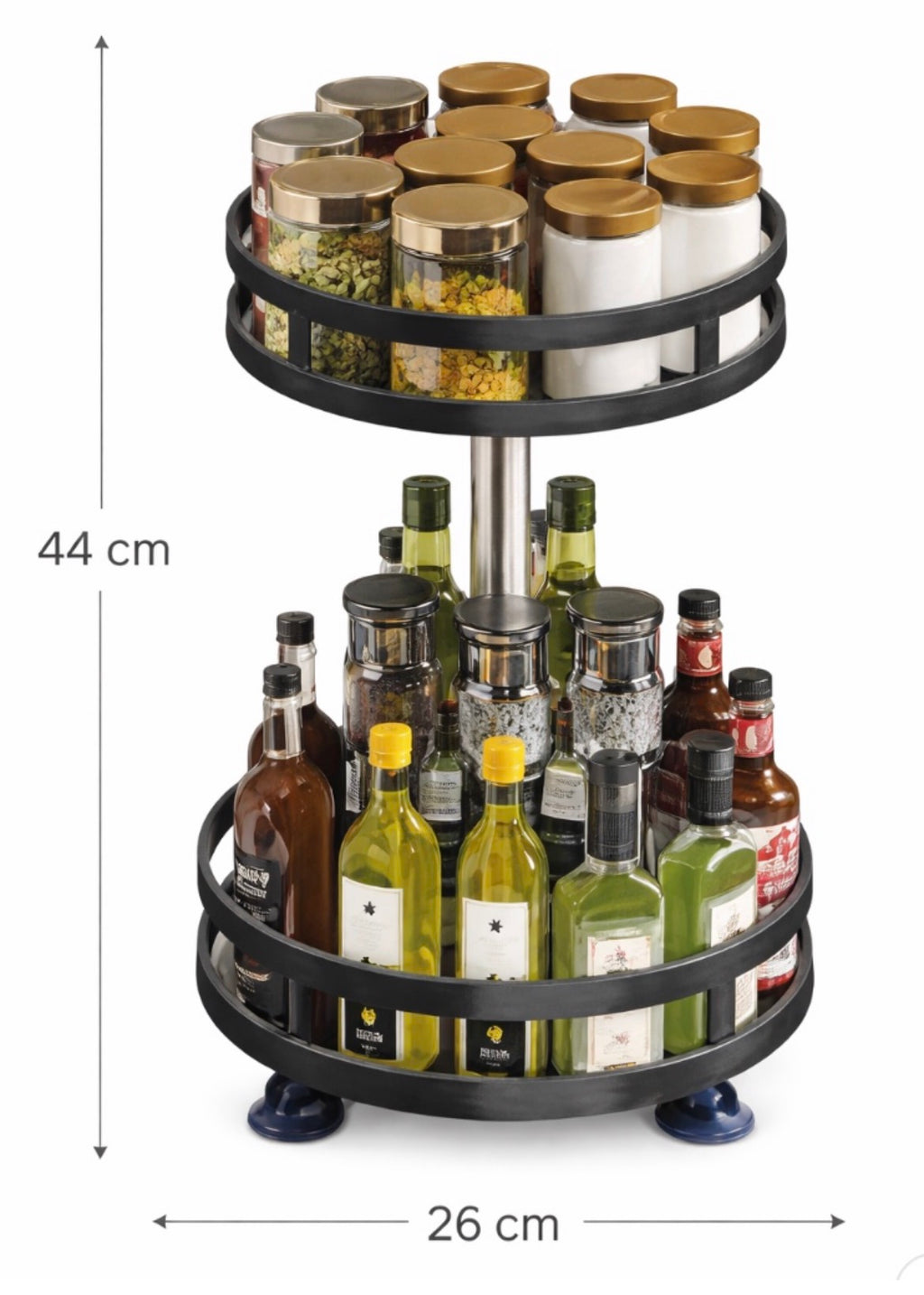 Étagère à épices - Sur pied - Rotative - 2 Niveaux - 35cm de hauteur - Noire