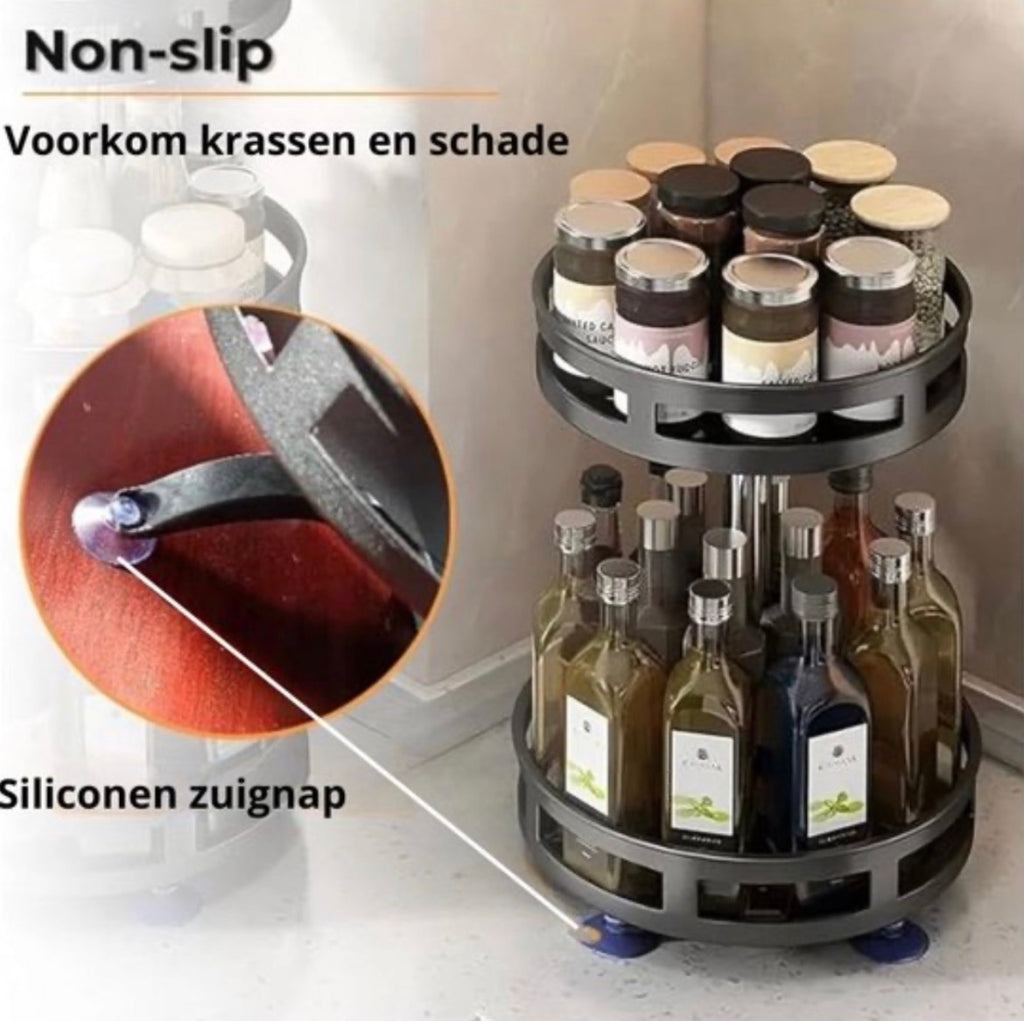 Étagère à épices - Sur pied - 3 Niveaux - Rotative - 52cm de haut - Réglable - Noir