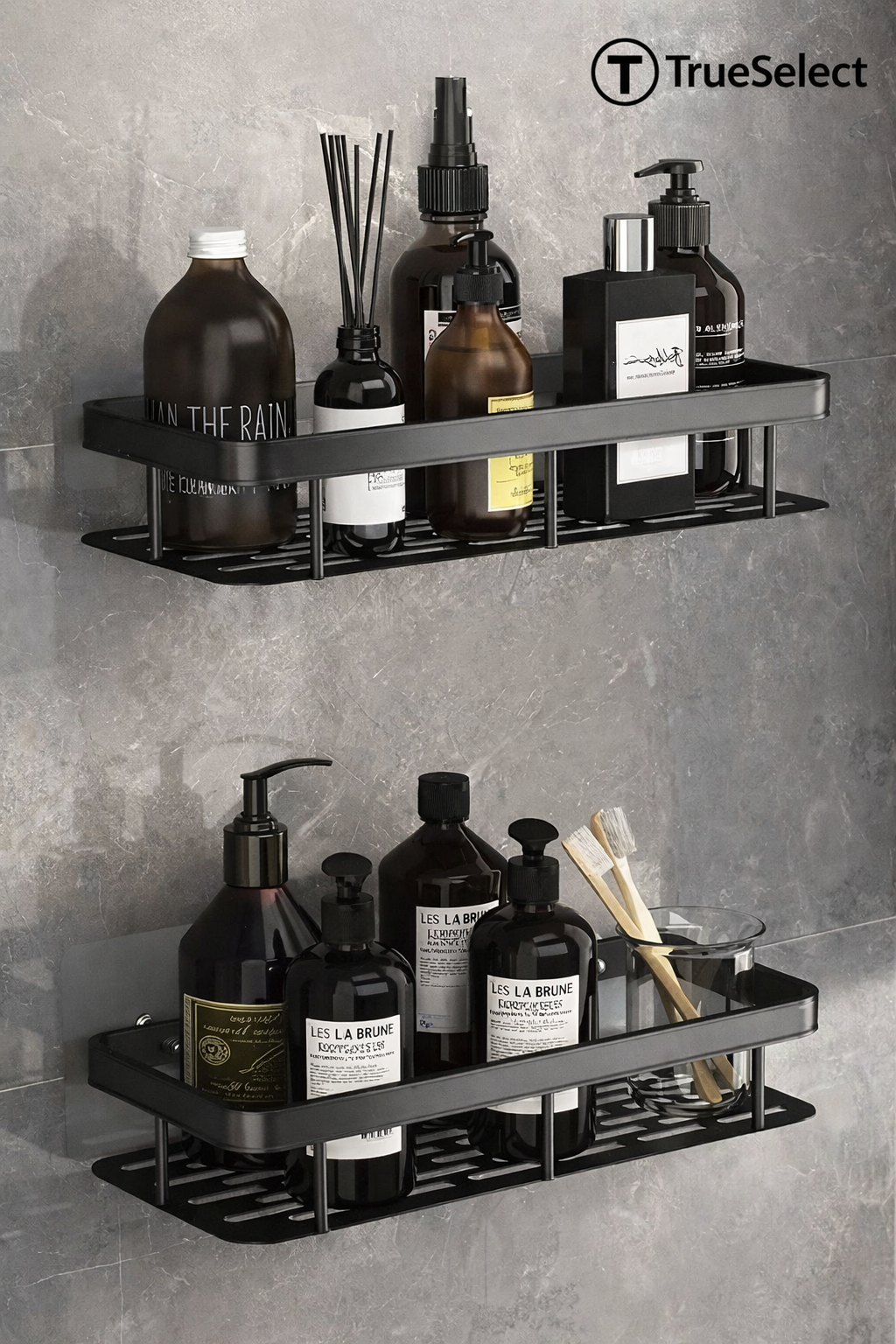 Porte-shampoing - sans perçage - 2 étages - adhésif - étagère de salle de bain - noir